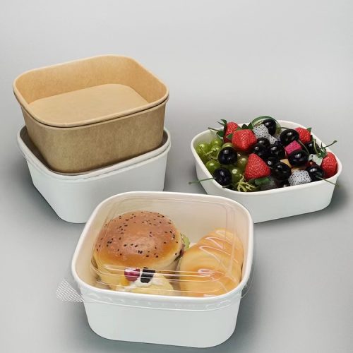 white paper square bowl with lid